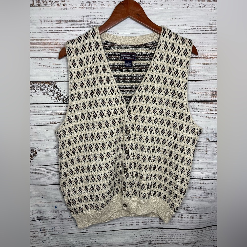 Vintage 90s Roundtree & Yorke Men's Large Grandpa Cottagecore Sweater Vest